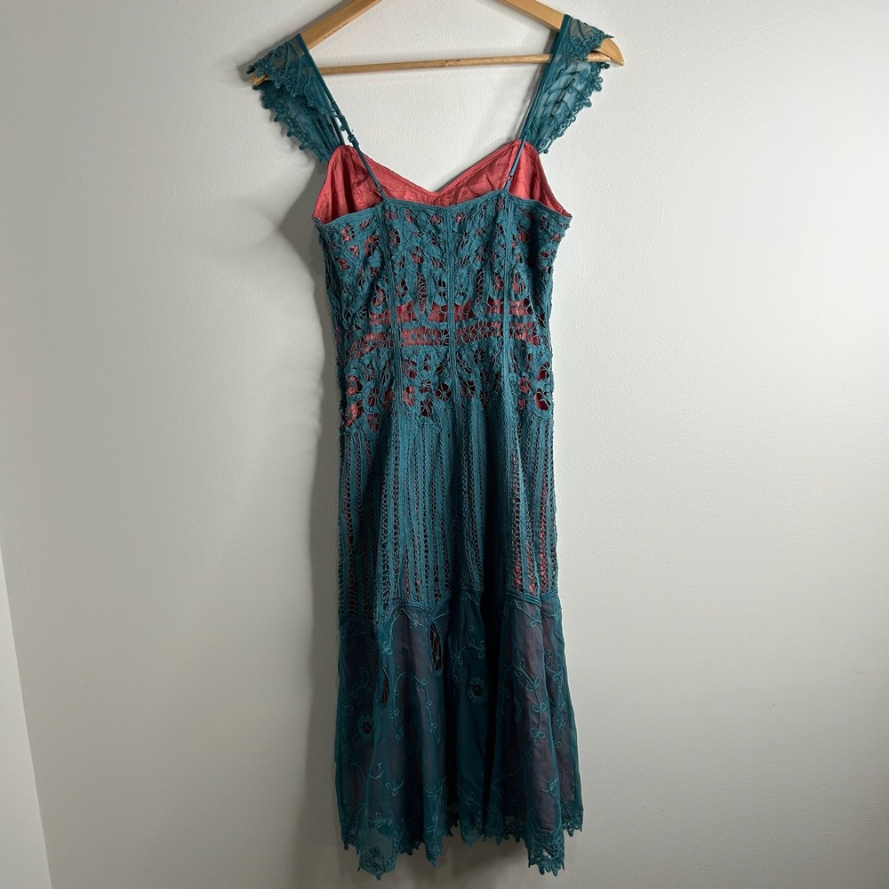 Vintage Y2K Betsey Johnson Midi Dress 4 Sheer Floral Lace Fairy Boho Cottagecore - Picture 3 of 7